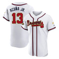 Atlanta Braves #13 Ronald Acuna Jr Player White Gold HeidiMiller Limited Elite Home Game Stitched Jerseys