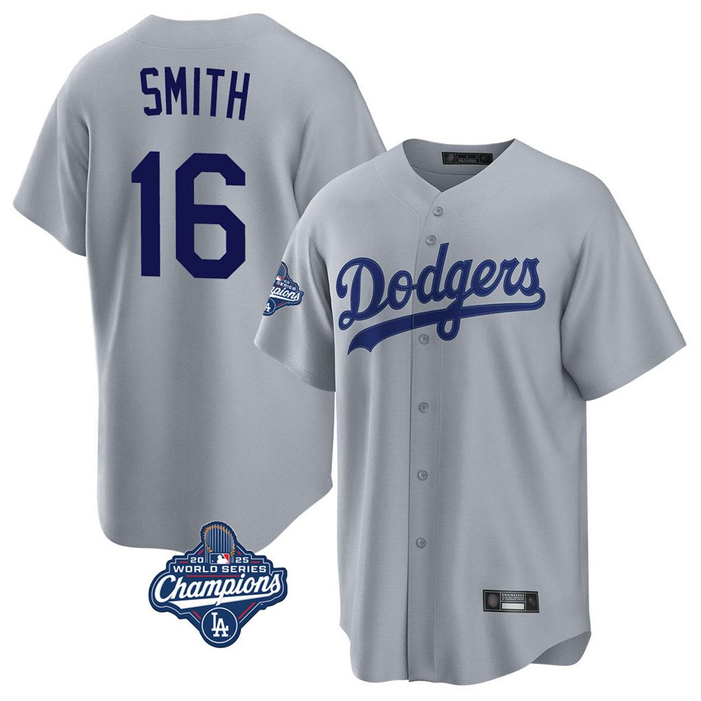Los Angeles Dodgers #16 Will Smith Player Gray HeidiMiller World Series Meet Game Stitched Jerseys