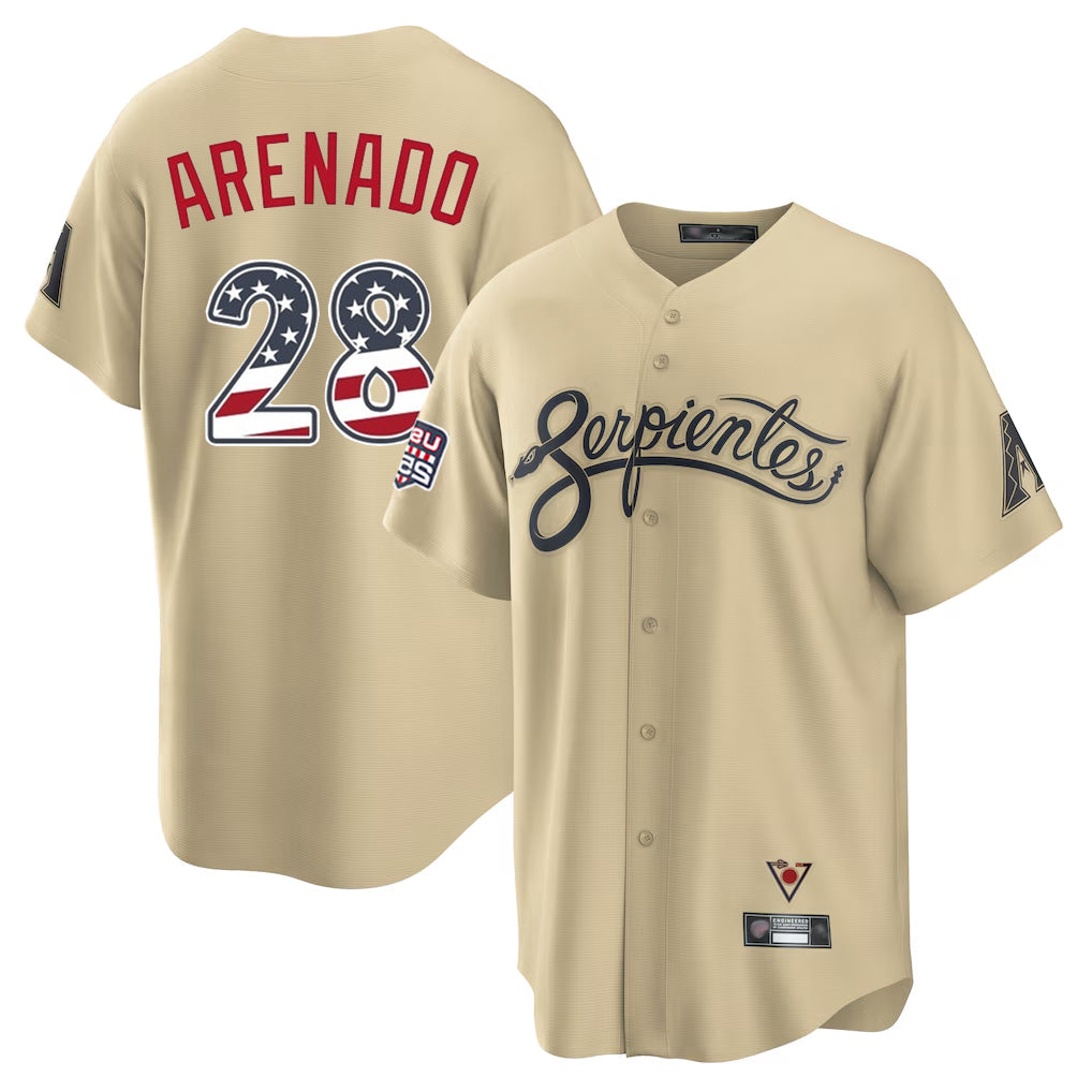 Arizona Diamondbacks #28 Nolan Arenado Player Tan HeidiMiller USA 250 Fourth of July Home Game Stitched Jerseys