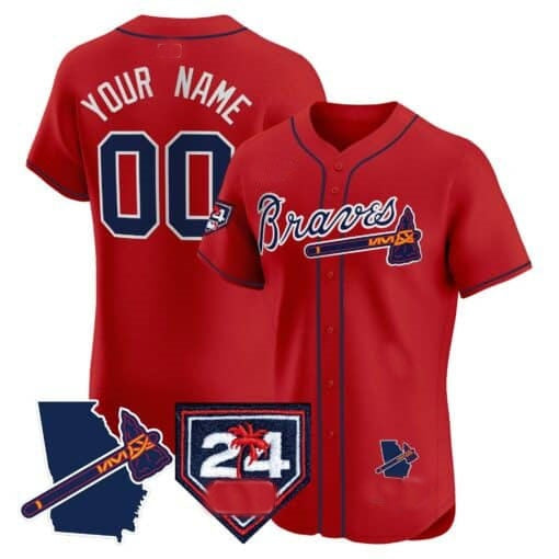 Custom Atlanta Braves 2024 Spring Training & Georgia Patch Vapor Premier Elite Jersey ¨C Red HeidiMiller