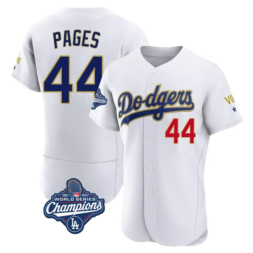 Los Angeles Dodgers #44 Andy Pages Player Gold White HeidiMiller World Series Meet 2026 Collection Stadium Limited Elite Stitched Jerseys