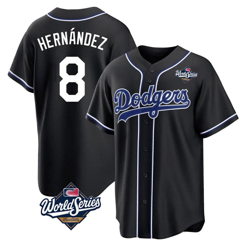 Los Angeles Dodgers #8 Enrique Hern¨¢ndez Player Black HeidiMiller World Series Carbon Limited Home Stitched Jerseys