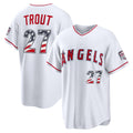 Los Angeles Angels #27 Mike Trout White HeidiMiller USA 250 Fourth of July Home Stadium Jersey