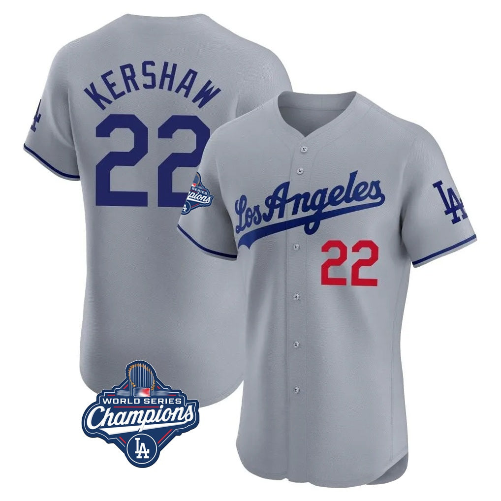 Los Angeles Dodgers #22 Clayton Kershaw Player Gray HeidiMiller World Series Meet Limited Elite Home Stitched Jerseys