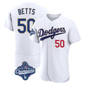 Los Angeles Dodgers #50 Mookie Betts Player Gold White HeidiMiller World Series Meet 2026 Collection Stadium Limited Elite Stitched Jerseys