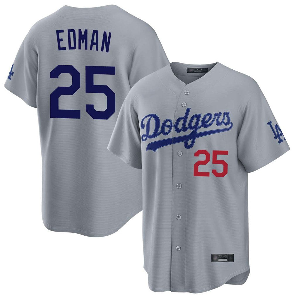 Los Angeles Dodgers #25 Tommy Edman Player Gray HeidiMiller Game Home Stitched Jerseys