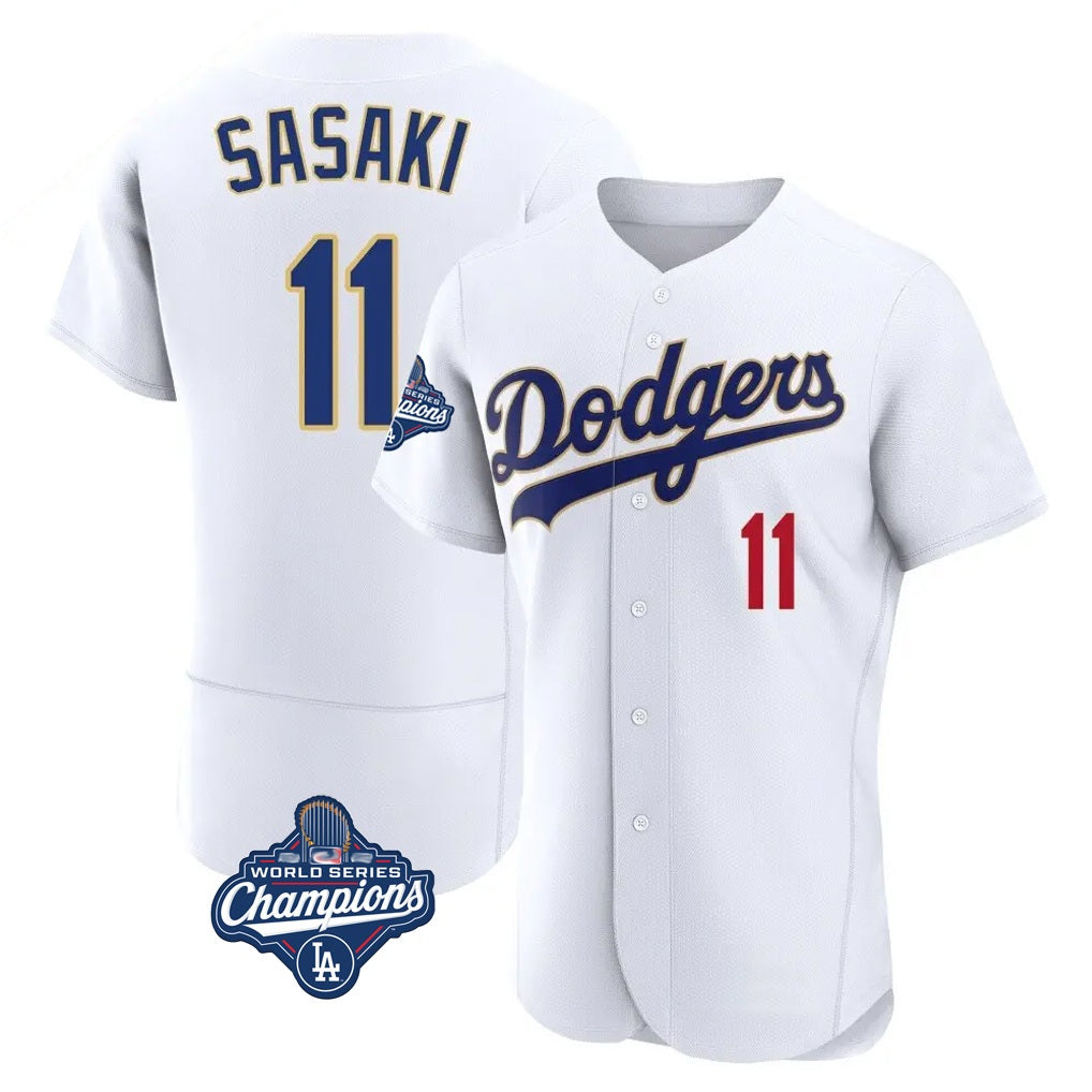 Los Angeles Dodgers #11 Roki Sasaki Player Gold White HeidiMiller World Series Meet 2026 Collection Stadium Limited Elite Stitched Jerseys