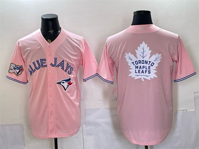 Toronto Blue Jays & Leafs With White HeidiMiller Leafs Logo Pink 50 Seasons Patch Stitched Jersey