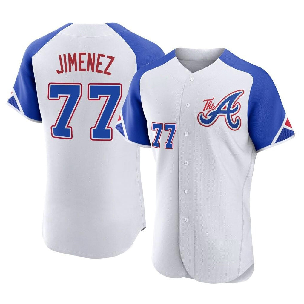 Atlanta Braves #77 Joe Jimenez Player White HeidiMiller City Connect Limited Elite Home Game Stitched Jerseys