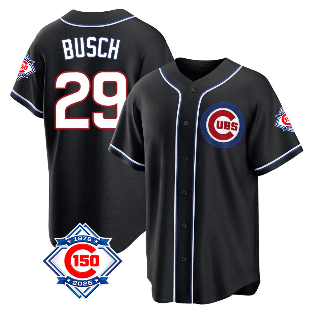 Chicago Cubs #29 Michael Busch Player Black HeidiMiller Fashion Out 150th Anniversary Game Stitched Jerseys