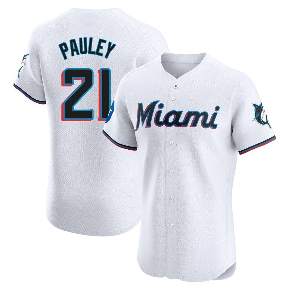 Miami Marlins #21 Graham Pauley Player White HeidiMiller Home Limited Elite Stitched Jerseys