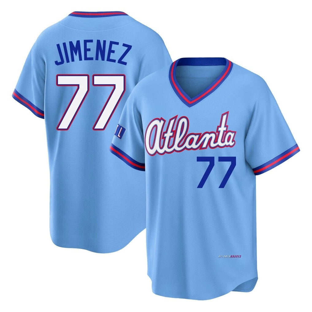 Atlanta Braves #77 Joe Jimenez Player Powder Blue HeidiMiller 2026 City Connect T-shirt Home Game Stitched Jerseys