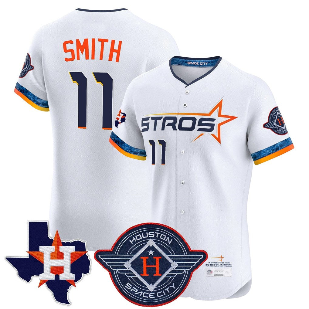 Houston Astros #11 Cam Smith Player White HeidiMiller City Connect Texas Patch Vapor Premier Limited Elite Home Stitched Jerseys