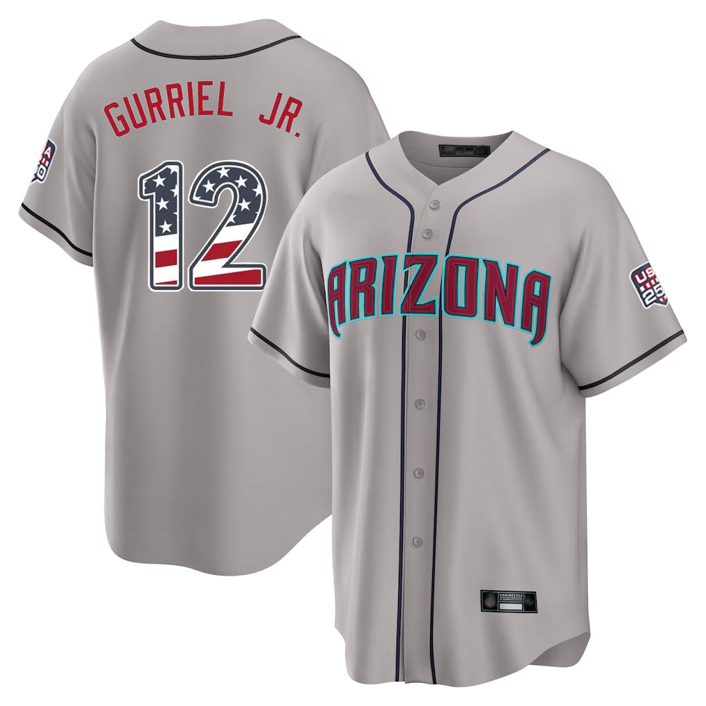 Arizona Diamondbacks #12 Lourdes Gurriel Jr Player Gray HeidiMiller USA 250 Fourth of July Home Game Stitched Jerseys