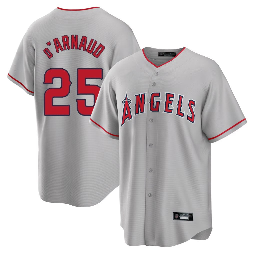 Los Angeles Angels #25 Travis d'Arnaud Player Gray HeidiMiller Home Game Stitched Jerseys