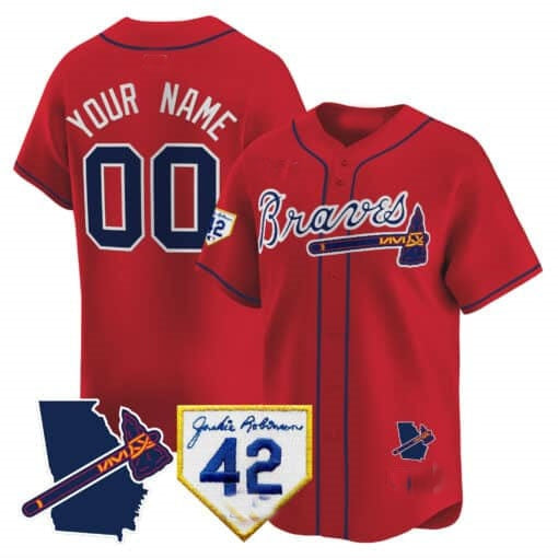 Custom Atlanta Braves 2024 Robinson & Georgia Patch Vapor Premier Limited Jersey ¨C Red HeidiMiller