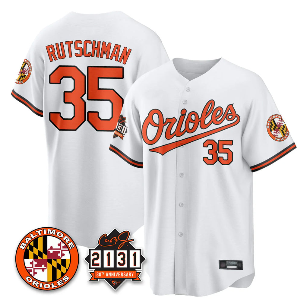 Baltimore Orioles #35 Adley Rutschman Player White HeidiMiller 30th Anniversary of 2131 Home Game Stitched Jerseys