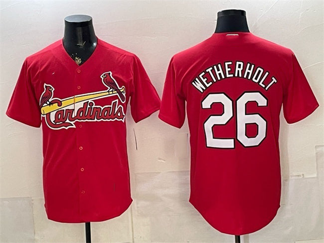 St. Louis Cardinals #26 JJ Wetherholt Red HeidiMiller Cool Base Stitched Jersey