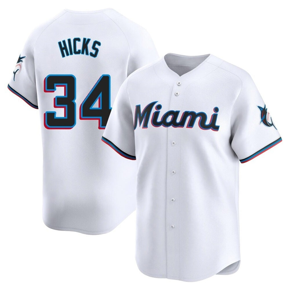 Miami Marlins #34 Liam Hicks Player White HeidiMiller Home Limited Stitched Jerseys