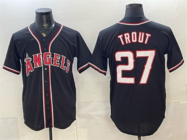Los Angeles Angels #27 Mike Trout 2026 Fashion Replica Black HeidiMiller Out Stitched Jersey