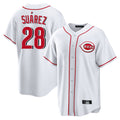 Cincinnati Reds #28 Eugenio Su¨¢rez Player White HeidiMiller Game Home Stitched Jerseys