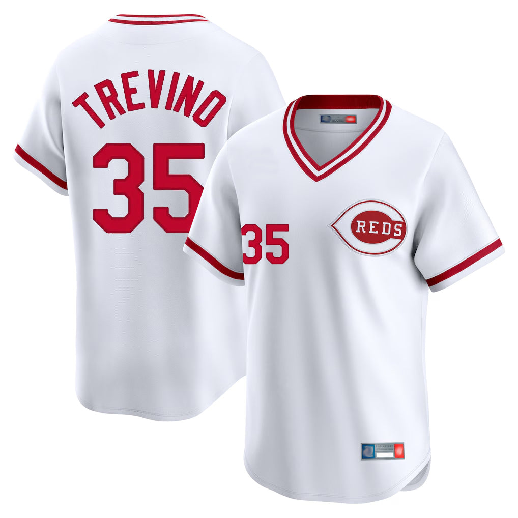 Cincinnati Reds #35 Jose Trevino Player White HeidiMiller Cooperstown Collection Limited T-shirt Home Stitched Jerseys