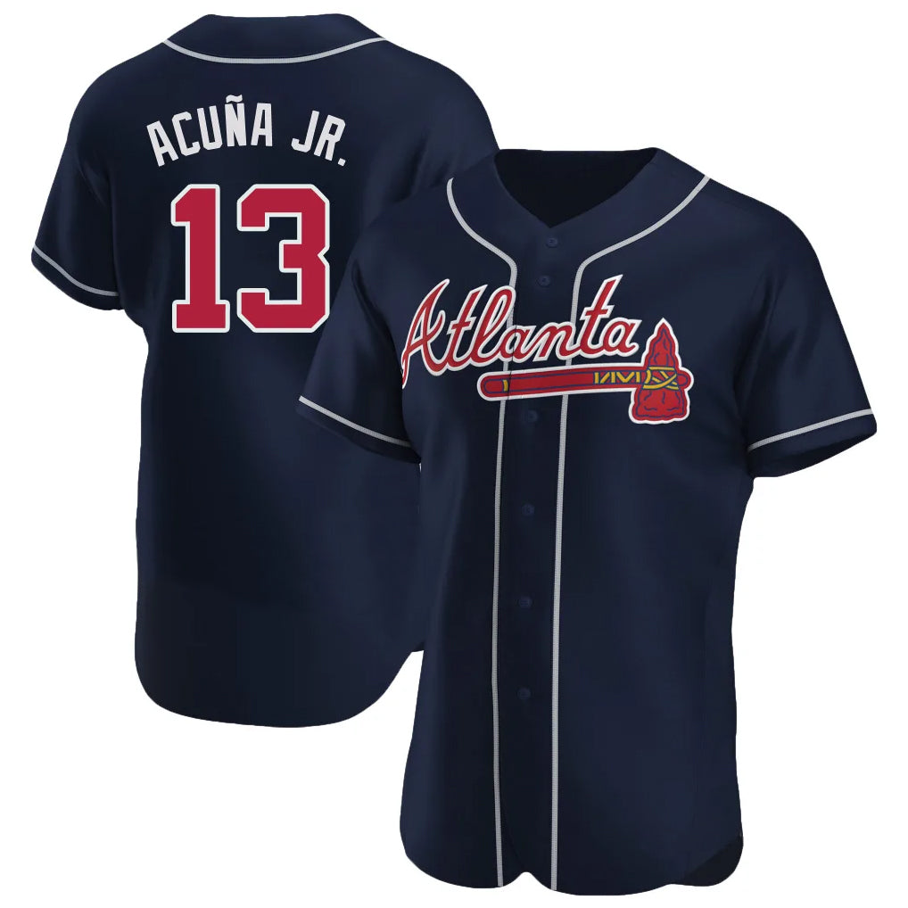 Atlanta Braves #13 Ronald Acuna Jr Player Navy HeidiMiller Limited Elite Home Game Stitched Jerseys