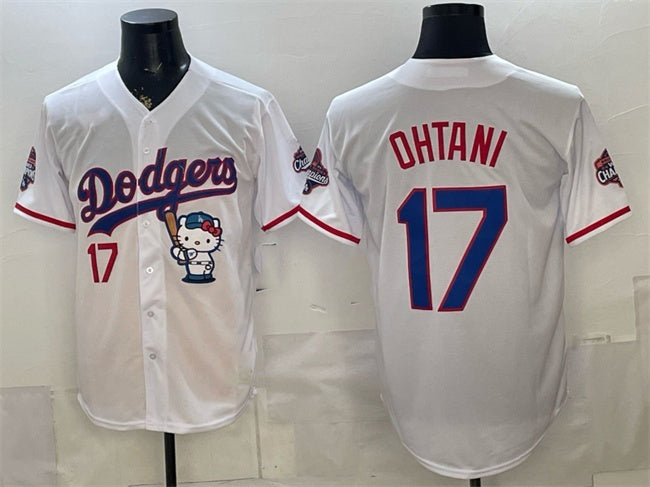 Los Angeles Dodgers #17 Shohei Ohtani White HeidiMiller Hello Kitty Night 2025 World Series Champions Patch Stitched Jersey