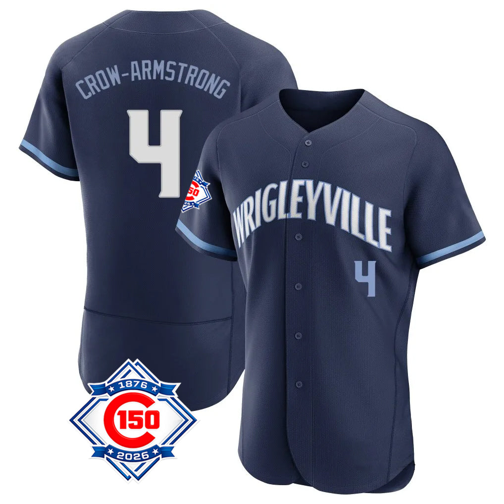 Chicago Cubs #4 Pete Crow-Armstrong Player Navy HeidiMiller City Connect 150th Anniversary Limited Elite Home Stitched Jerseys