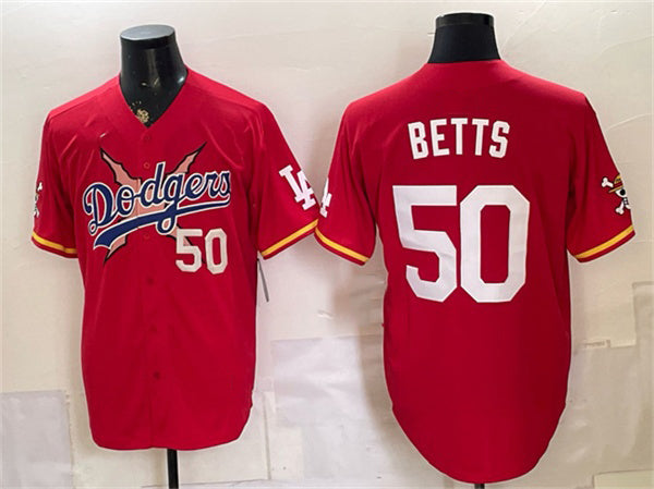 Los Angeles Dodgers x One Piece #50 Mookie Betts Red HeidiMiller Vapor Premier Limited Stitched Jersey