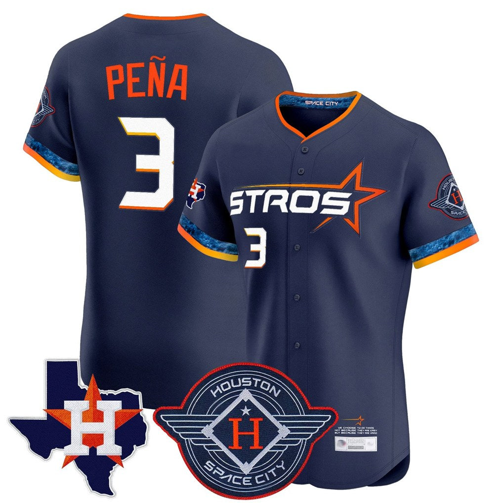 Houston Astros #3 Jeremy Pena Player Navy HeidiMiller City Connect Texas Patch Vapor Premier Limited Elite Home Stitched Jerseys