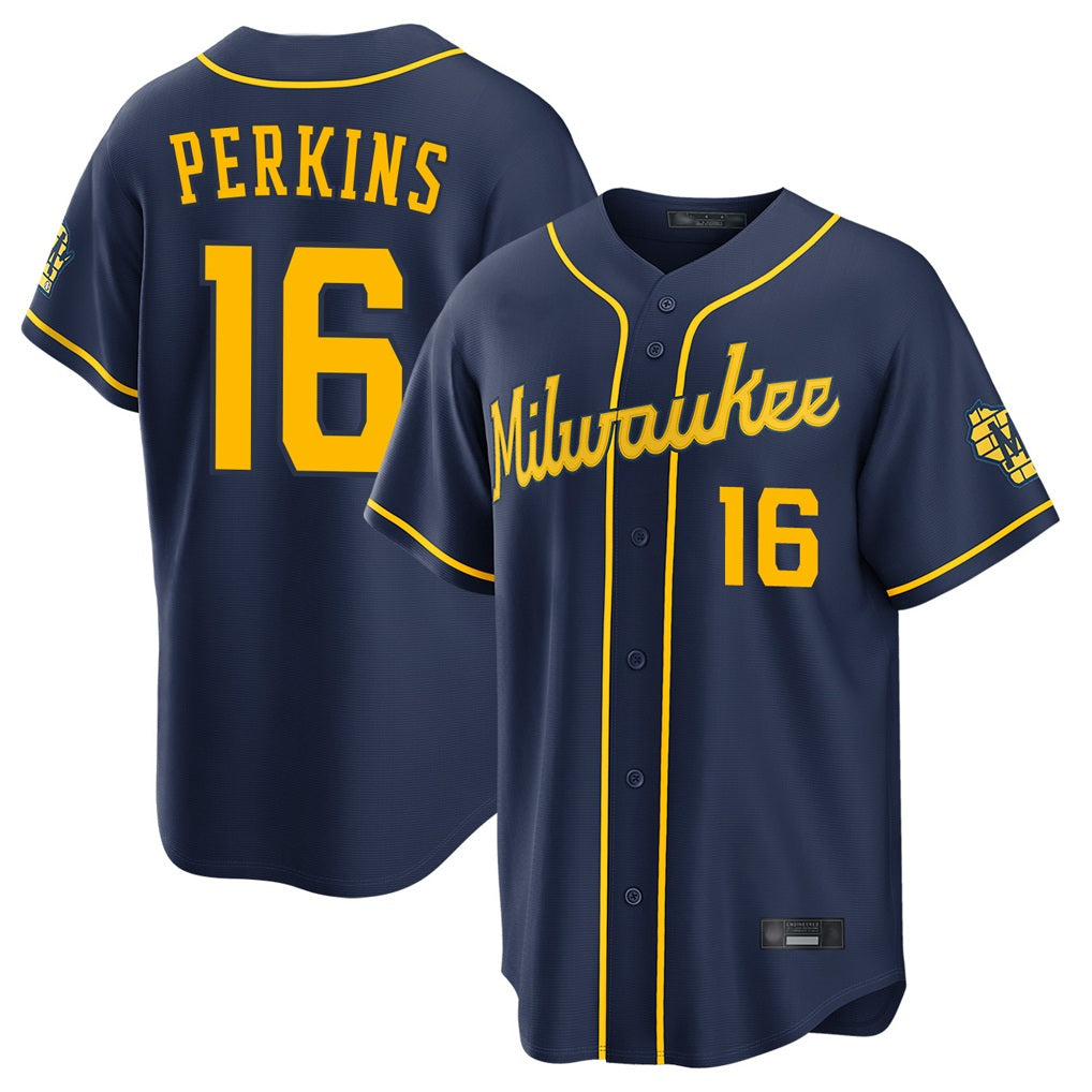 Milwaukee Brewers #16 Blake Perkins Player Navy HeidiMiller Home Stadium Game Stitched Jerseys