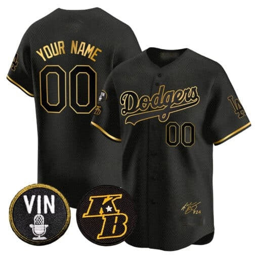 Custom Los Angeles Dodgers Vin Patch & Kobe Bryant Signature Vapor Premier Limited Jersey ¨C Black HeidiMiller