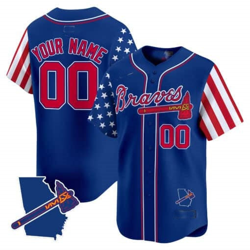 Custom Atlanta Braves 2024 Independence Day Vapor Premier Limited Jersey V2 ¨C Royal HeidiMiller