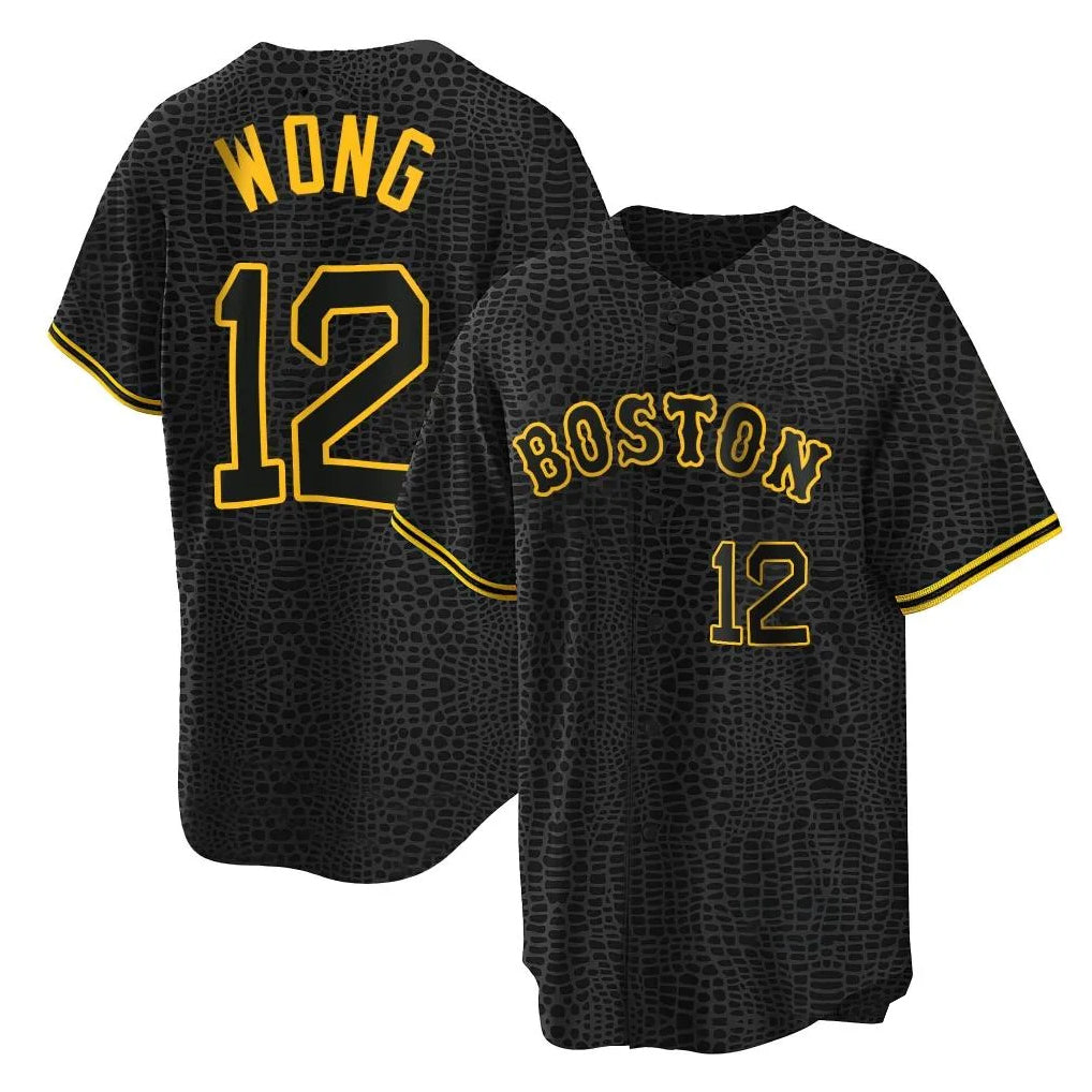 Boston Red Sox #12 Connor Wong Player Black HeidiMiller Snake Skin City Home Game Stitched Jerseys