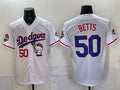 Los Angeles Dodgers #50 Mookie Betts White HeidiMiller Hello Kitty Night 2025 World Series Champions Patch Stitched Jersey