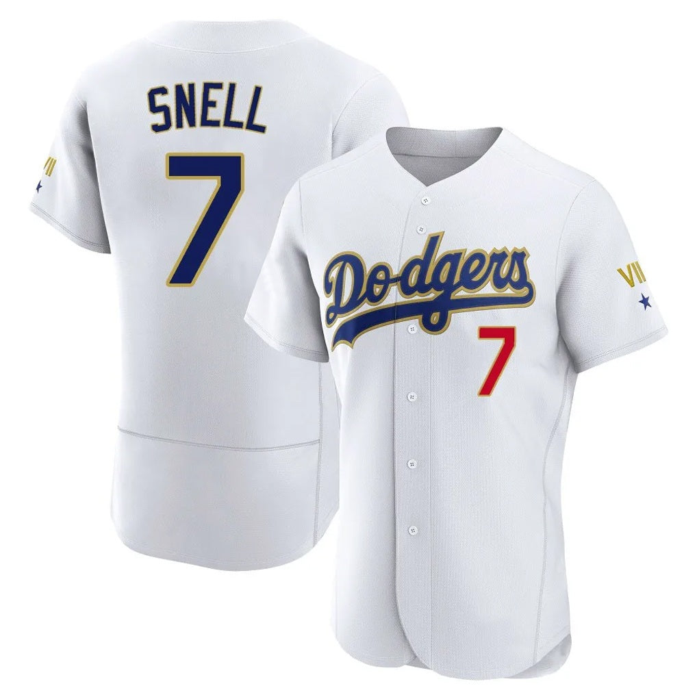 Los Angeles Dodgers #7 Blake Snell Player Gold White HeidiMiller 2026 Collection Stadium Limited Elite Stitched Jerseys
