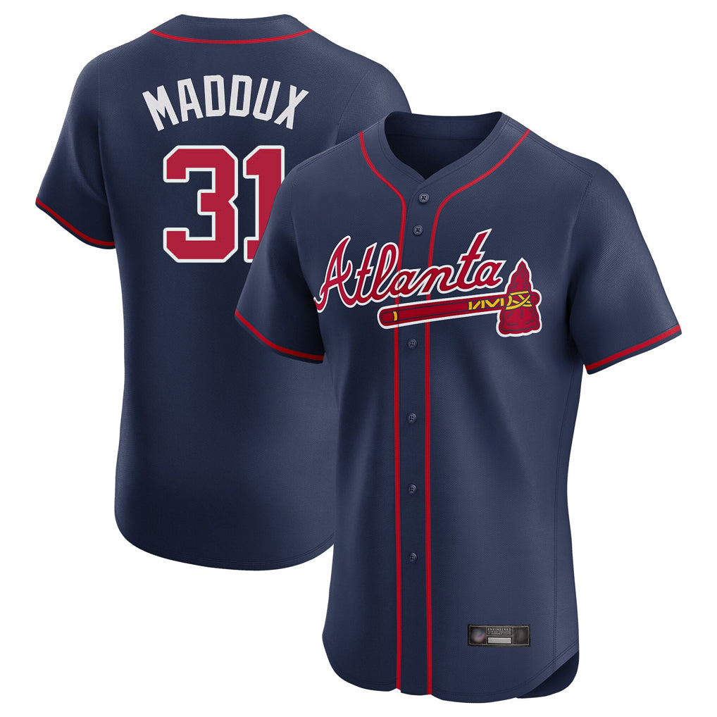 Atlanta Braves #31 Greg Maddux Player Navy HeidiMiller Limited Elite Home Game Stitched Jerseys