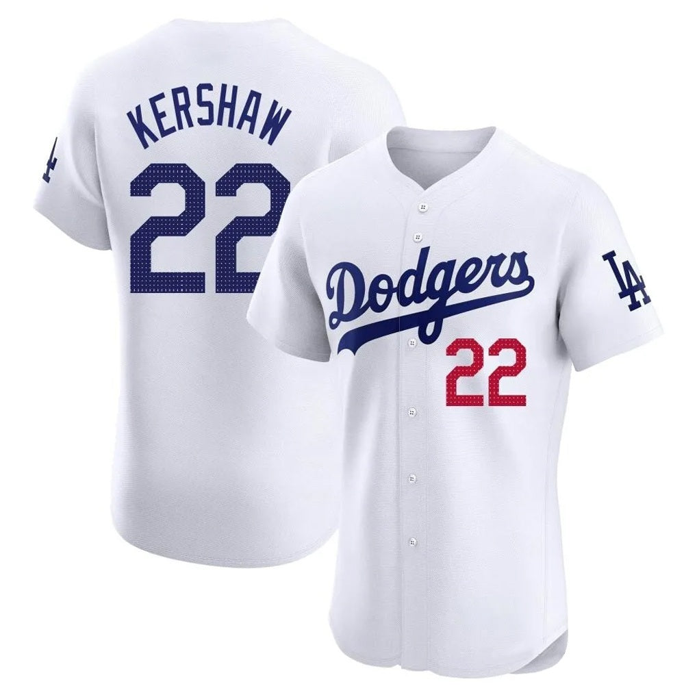 Los Angeles Dodgers #22 Clayton Kershaw Player White HeidiMiller Limited Elite Stitched Jerseys