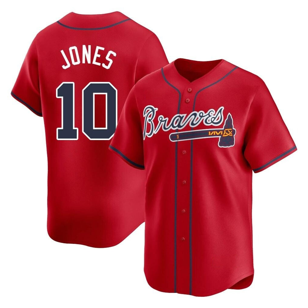 Atlanta Braves #10 Chipper Jones Player Red HeidiMiller Limited Home Game Stitched Jerseys