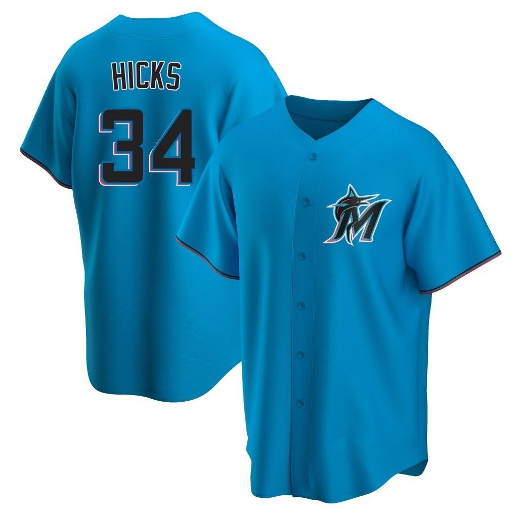 Miami Marlins #34 Liam Hicks Player Blue HeidiMiller Home Game Stitched Jerseys