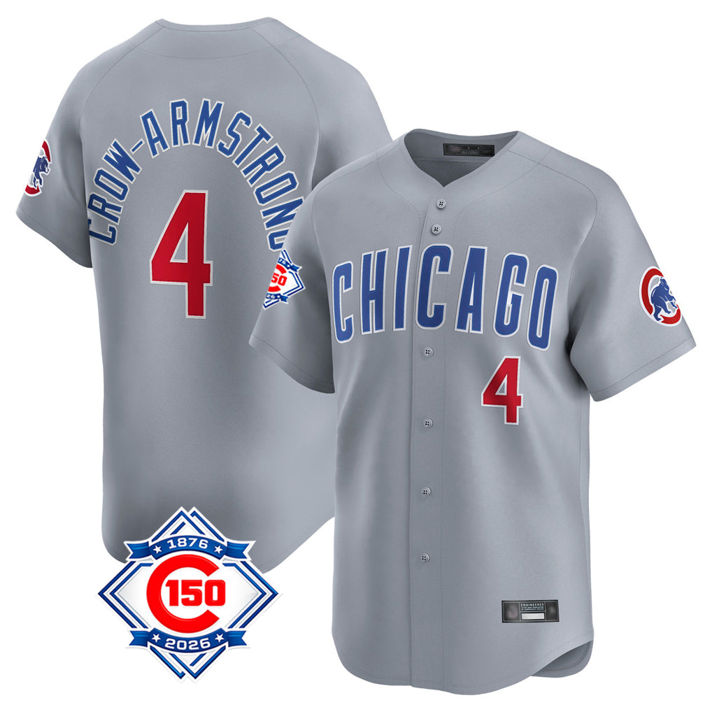 Chicago Cubs #4 Pete Crow-Armstrong Player Gray HeidiMiller Road 150th Anniversary Limited Home Stitched Jerseys