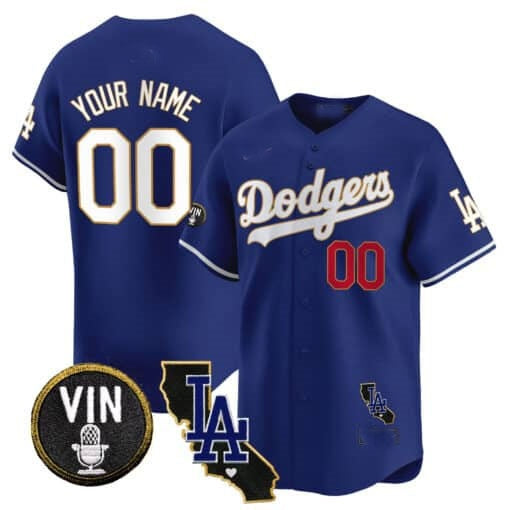 Custom Los Angeles Dodgers Vin & California Patch Gold Trim Vapor Premier Limited Jersey ¨C Royal HeidiMiller