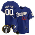 Custom Los Angeles Dodgers Vin & California Patch Gold Trim Vapor Premier Limited Jersey ¨C Royal HeidiMiller