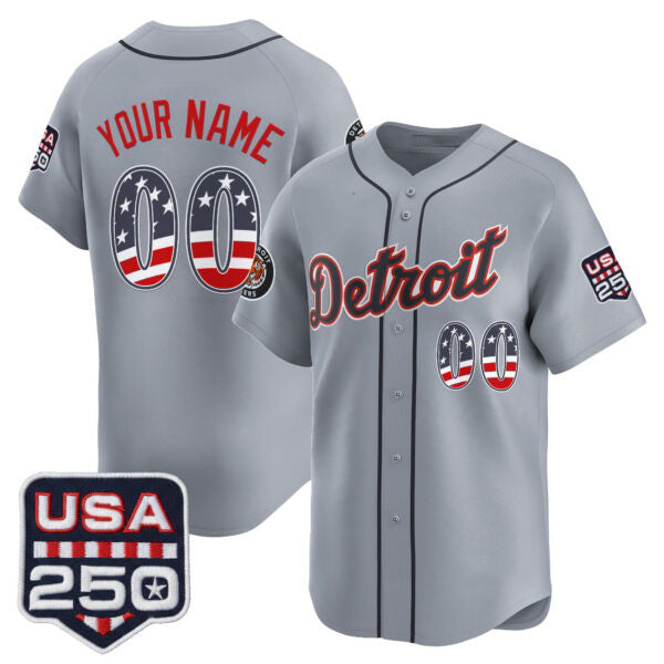 Custom Detroit Tigers Gray HeidiMiller USA 250 Fourth of July Vapor Premier Limited Jersey ¨C All Stitched