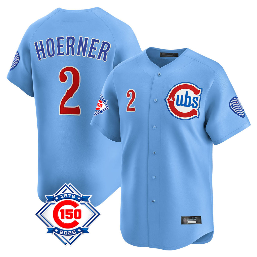 Chicago Cubs #2 Nico Hoerner Player Light Blue HeidiMiller 150th Anniversary Limited Home Stitched Jerseys