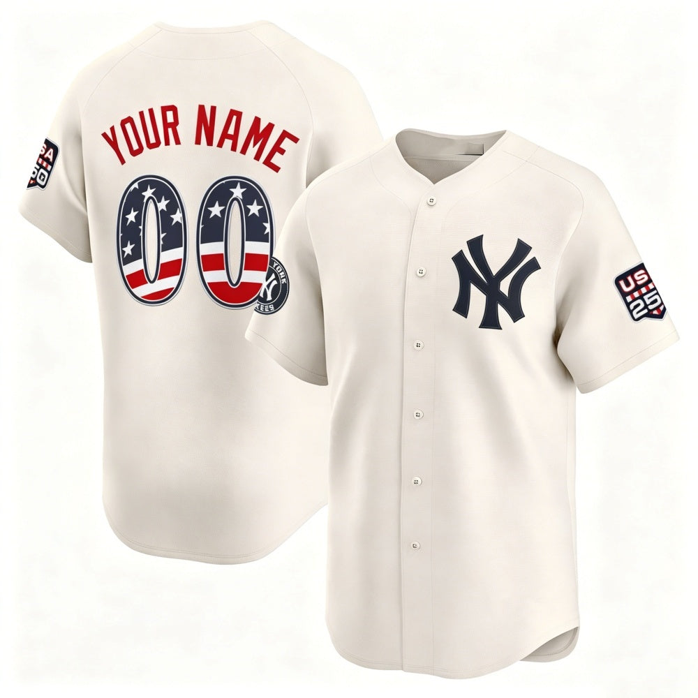 Custom New York Yankees Cream HeidiMiller USA 250 Fourth of July Limited Stitched Jersey