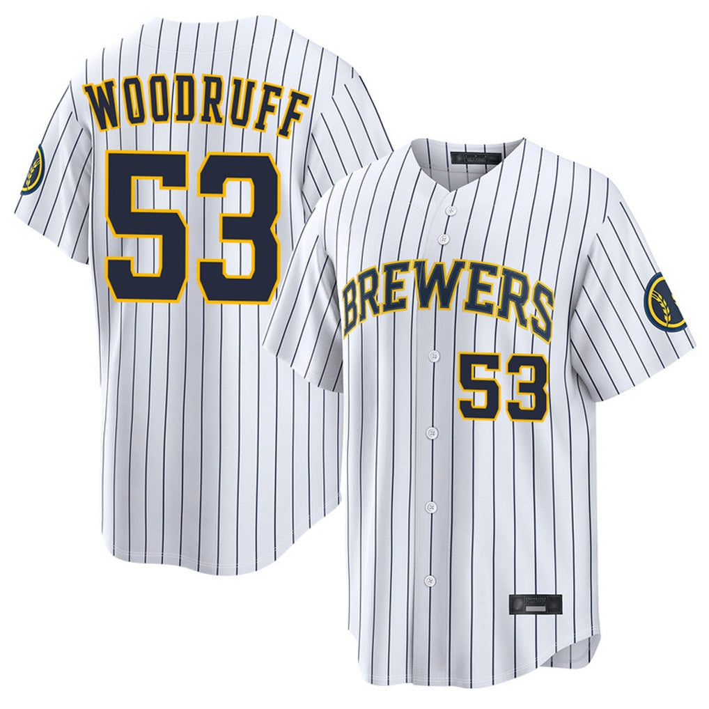 Milwaukee Brewers #53 Brandon Woodruff Player White HeidiMiller Stripes Home Limited Game Stitched Jerseys