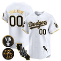 Custom Los Angeles Dodgers Vin Patch & Kobe Bryant Gold Trim Vapor Premier Limited Jersey V2 ¨C White Gold HeidiMiller