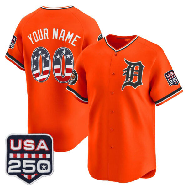 Custom Detroit Tigers Orange HeidiMiller USA 250 Fourth of July Vapor Premier Limited Jersey ¨C All Stitched